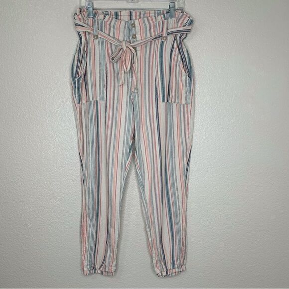 Indigo Rein Linen Blend Belted Paperbag Jogger Pants, Size XL - Picture 2 of 12